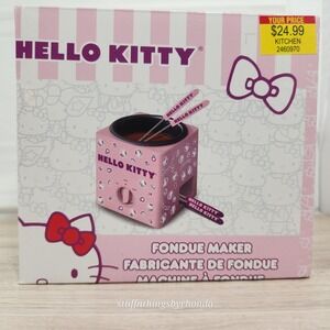 New In Box Hello Kitty Mini Fondue Maker & Fondue Forks + Recipes Holiday‎ Fun!